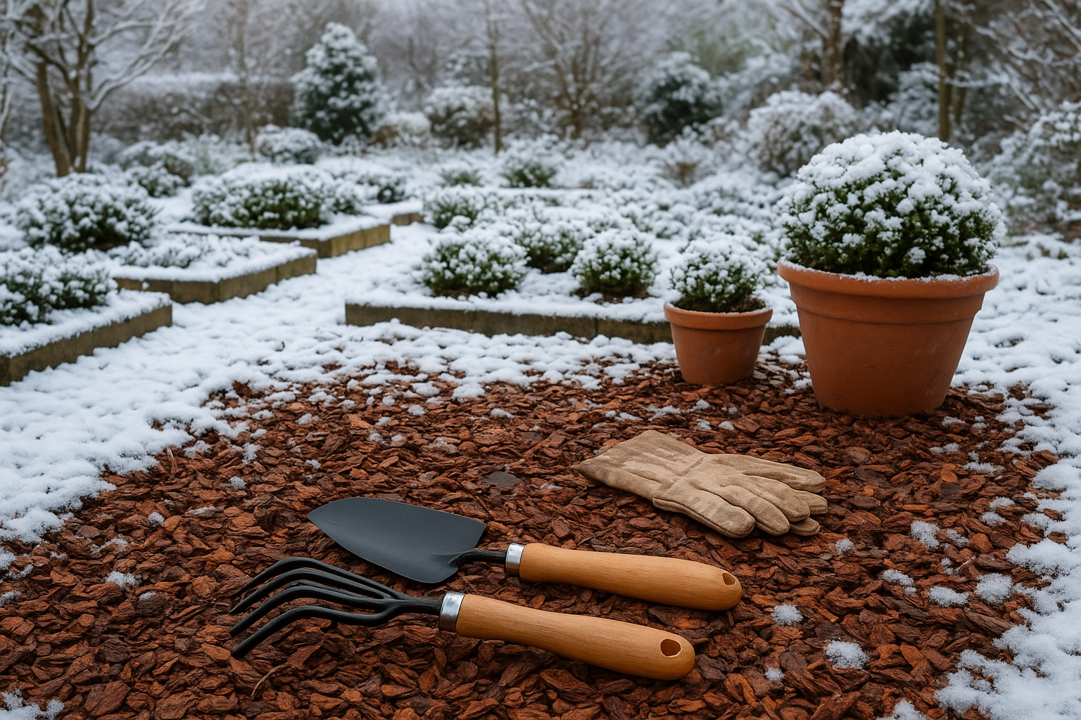 Gli attrezzi indispensabili per gestire la pacciamatura del giardino in inverno