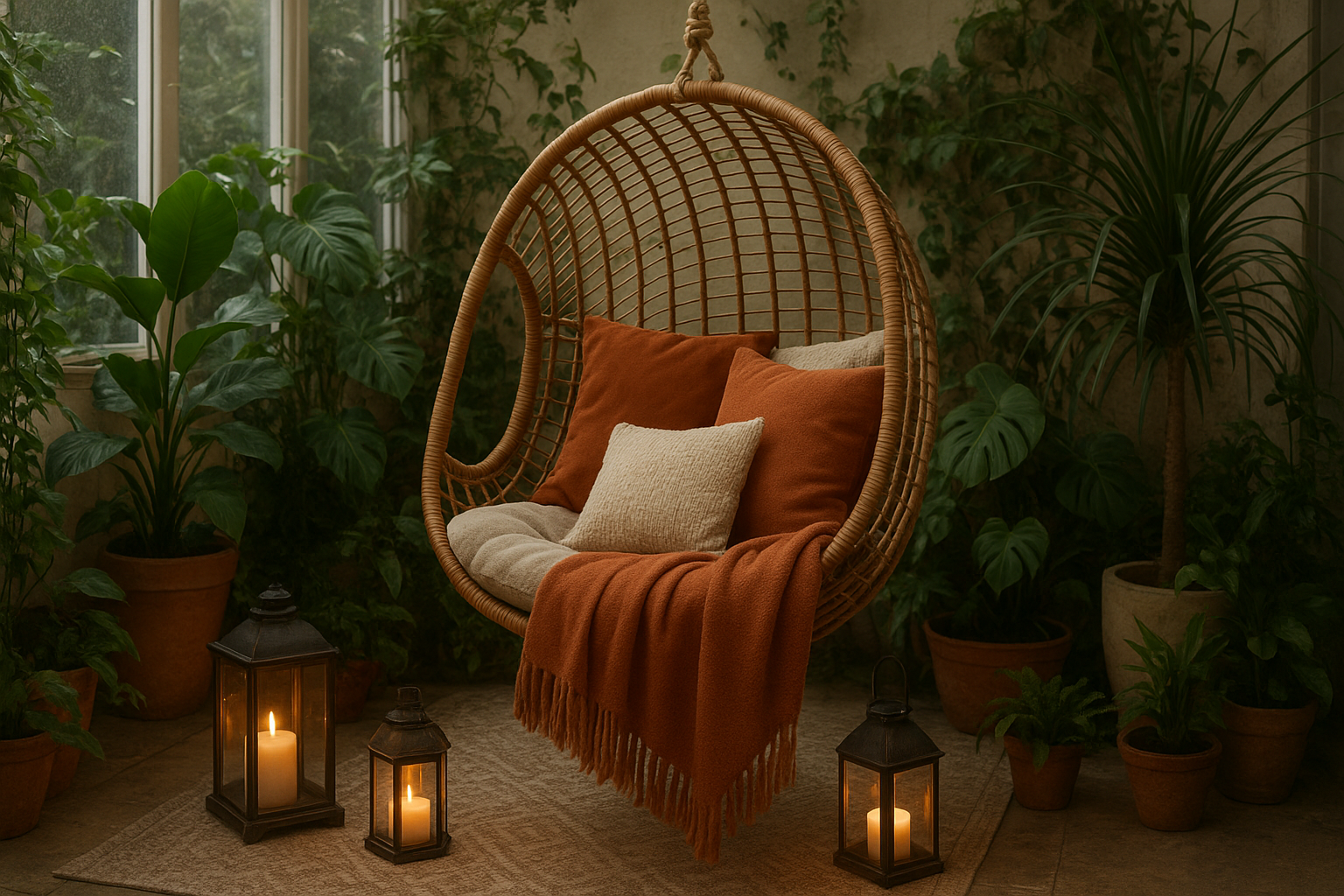 Giardino d’inverno: come creare un angolo relax con poltrone sospese e tessuti caldi