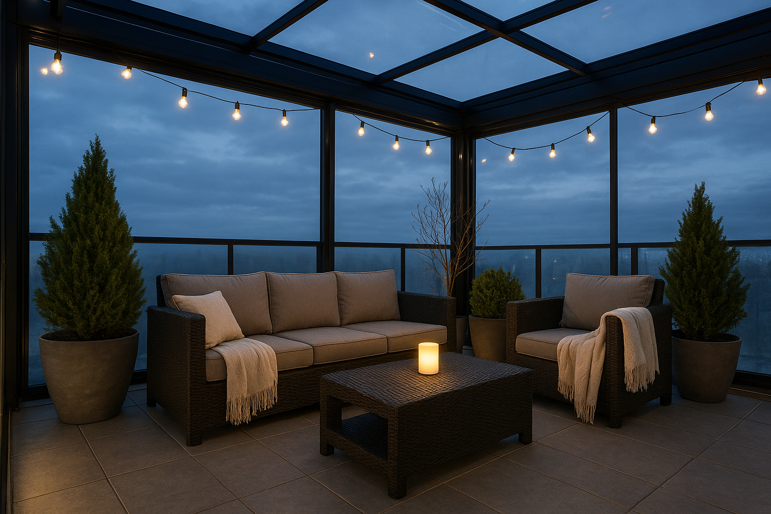 Idee per arredare il terrazzo invernale: comfort, design e piante resistenti