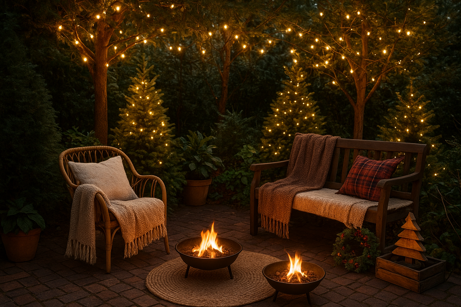 Idee per decorare il giardino a dicembre: luci, tessuti e angoli verdi