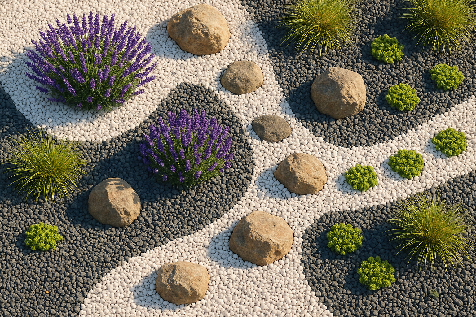 Come arredare il giardino con aiuole di sassi e piante perenni a bassa manutenzione