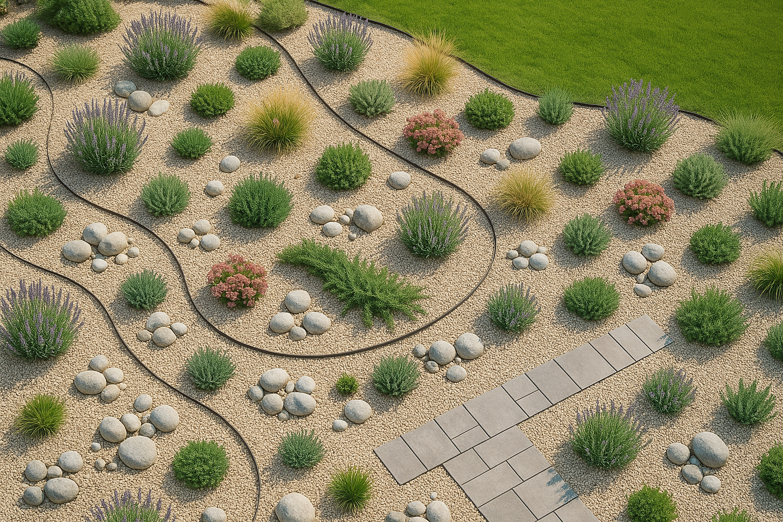 Idee per arredare il giardino con aiuole di sassi e piante perenni