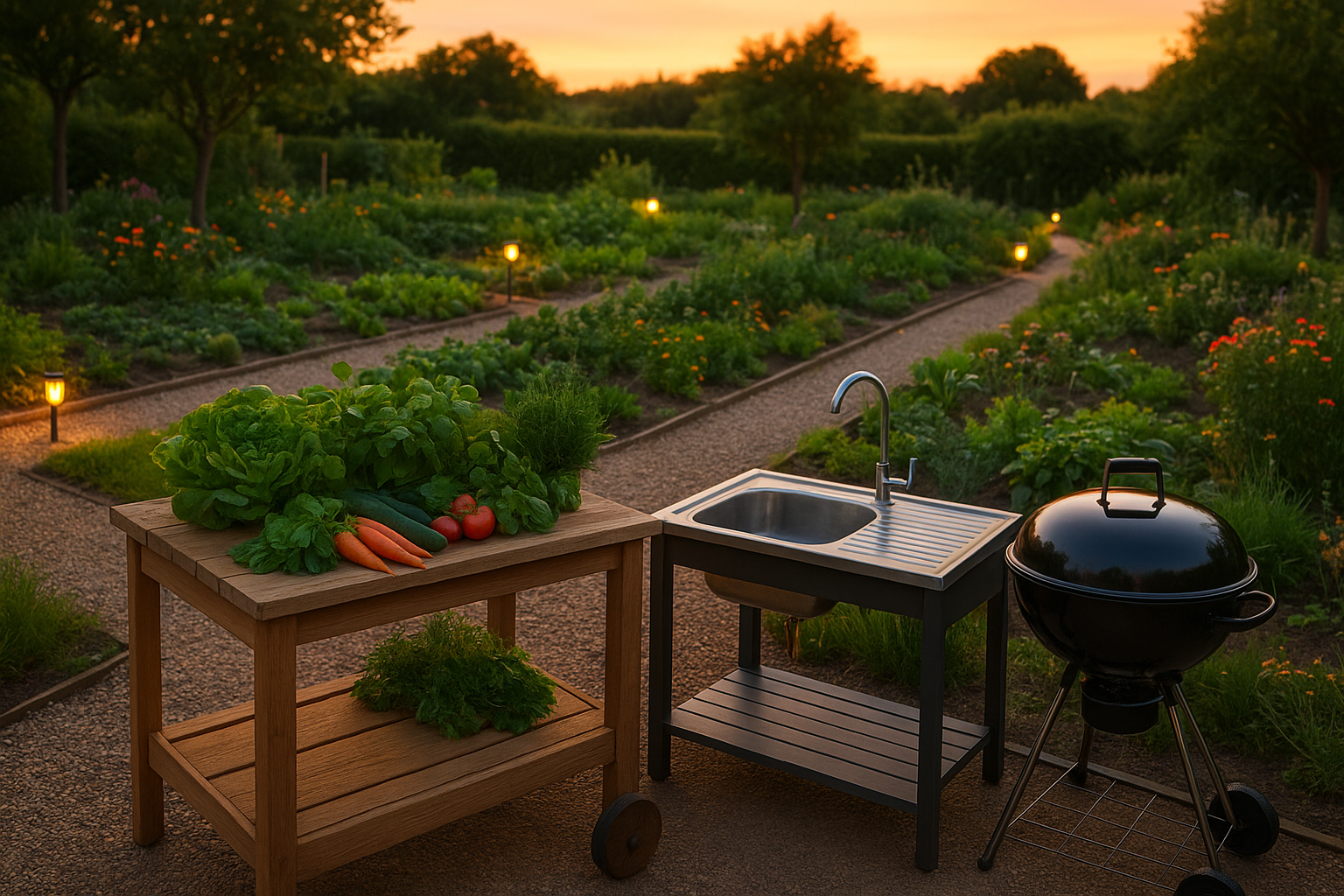 Progettare una piccola cucina esterna verde accanto all’orto
