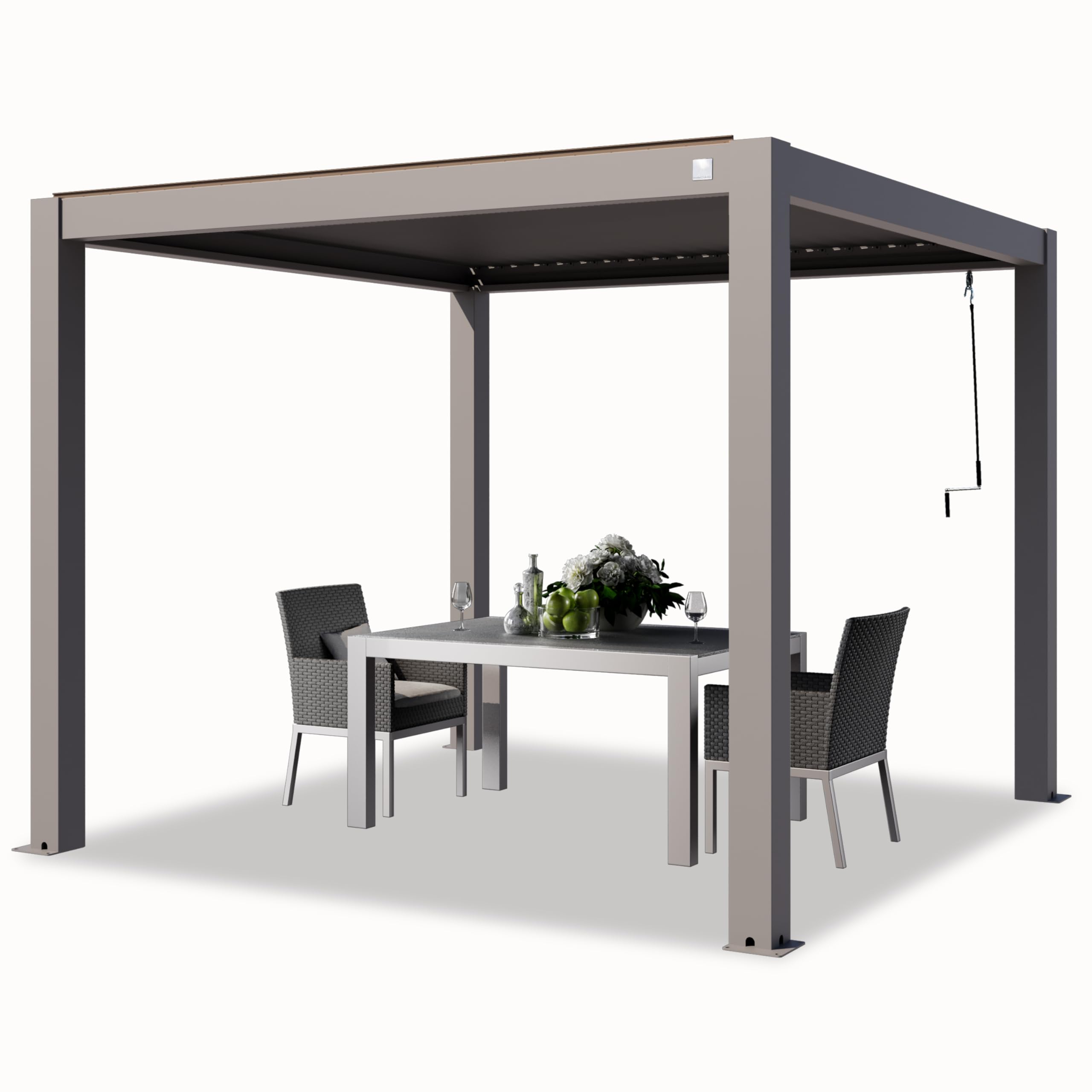 Pergola PRIMEYARD 3×3 m in alluminio, tetto a doghe regolabili per un salotto verde tutto l’anno