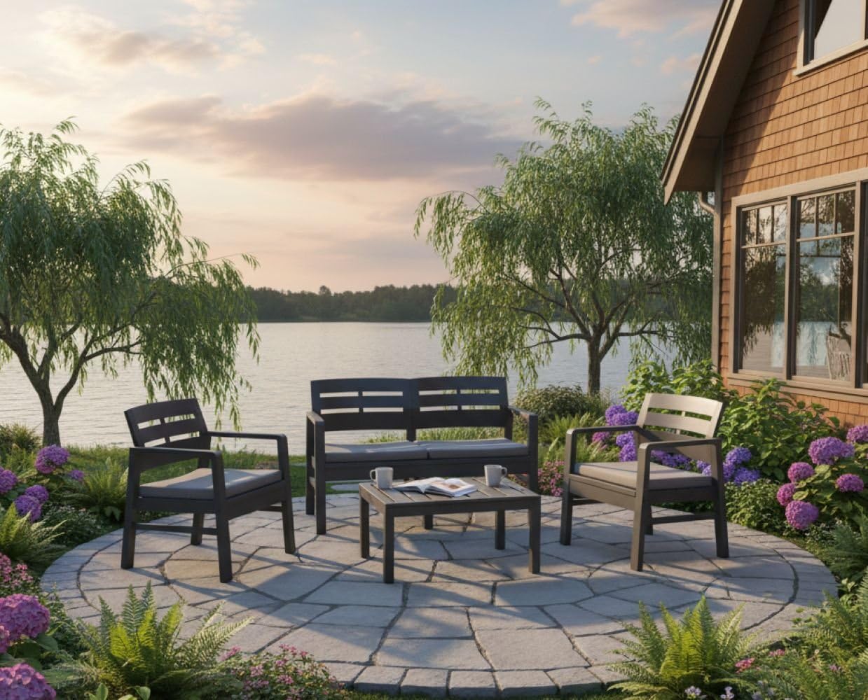 Set salotto da esterno Dmora Massa, il living verde per terrazzi e portici