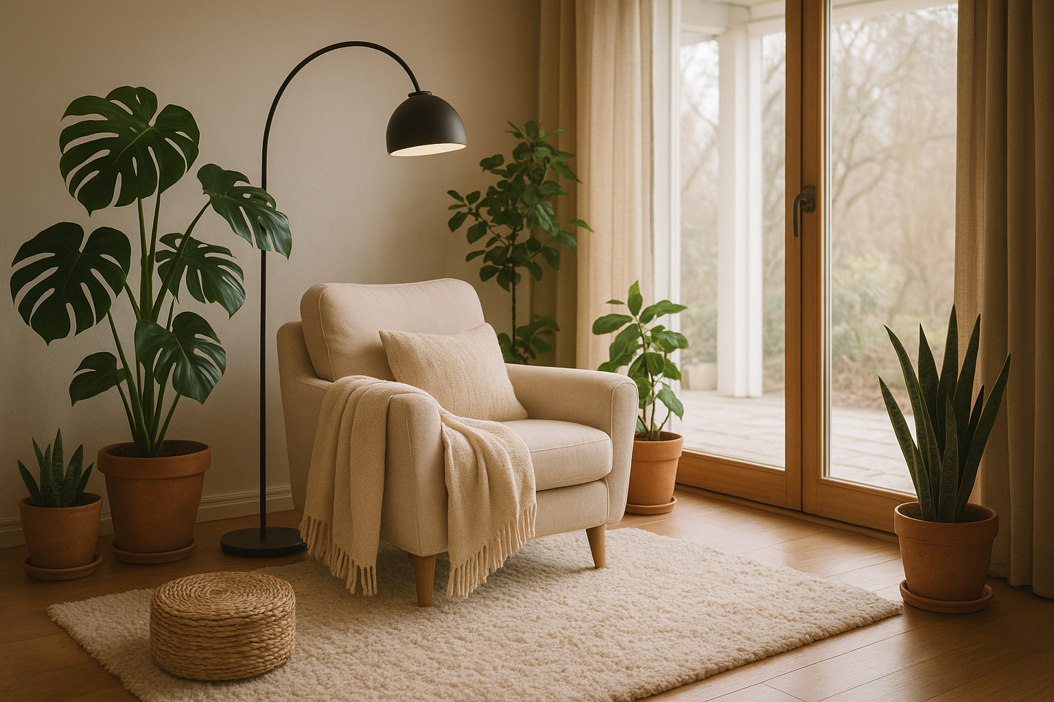 Zona lettura green in soggiorno e veranda: come arredare con le piante a fine inverno