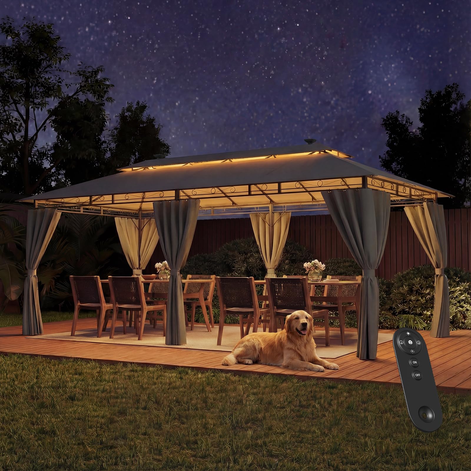 Tenda pieghevole JUMMICO 3×3 con illuminazione solare, gazebo pronto festa per giardini e terrazze