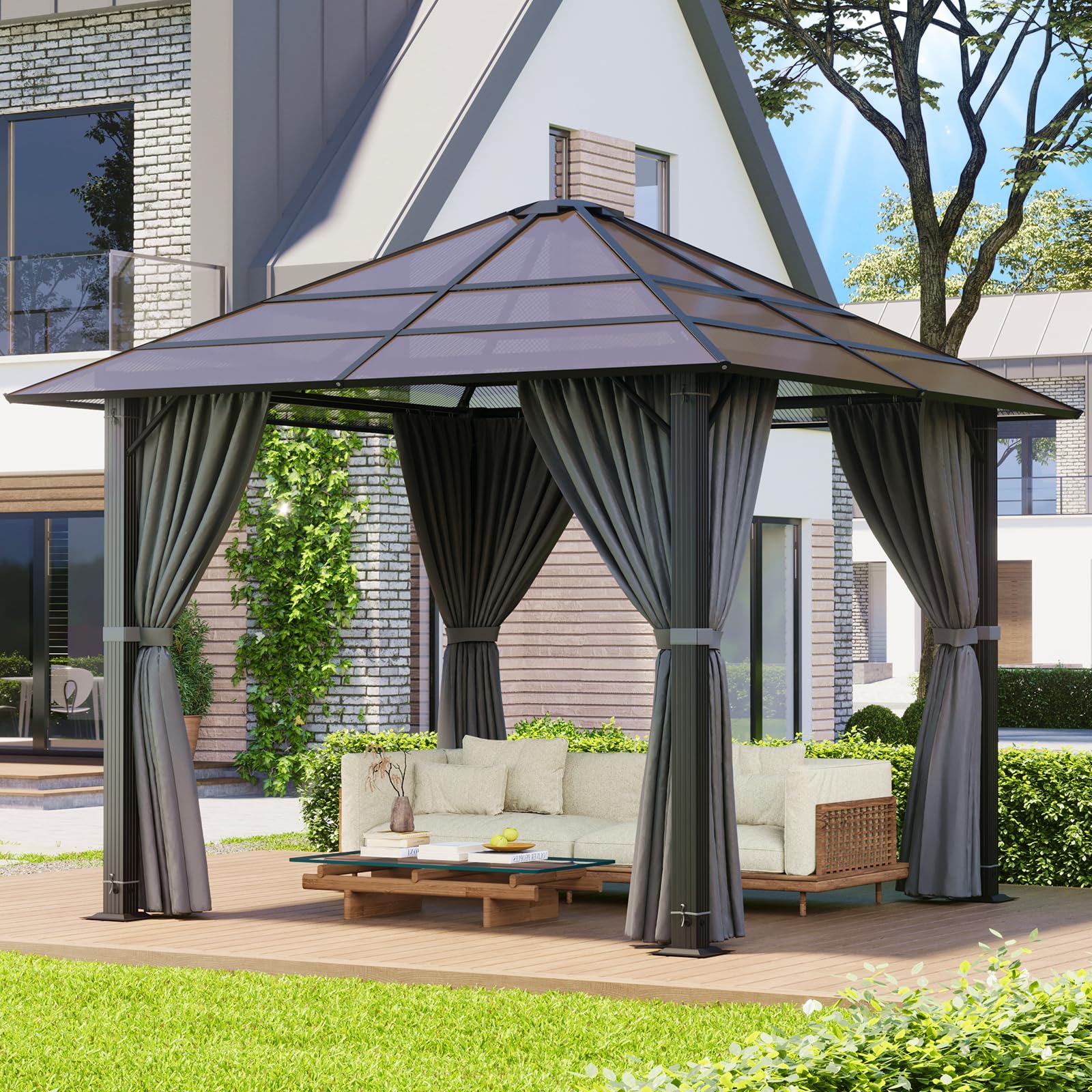 JUMMICO padiglione da giardino 3×3 m in alluminio, il gazebo fisso per vivere l’esterno tutto l’anno