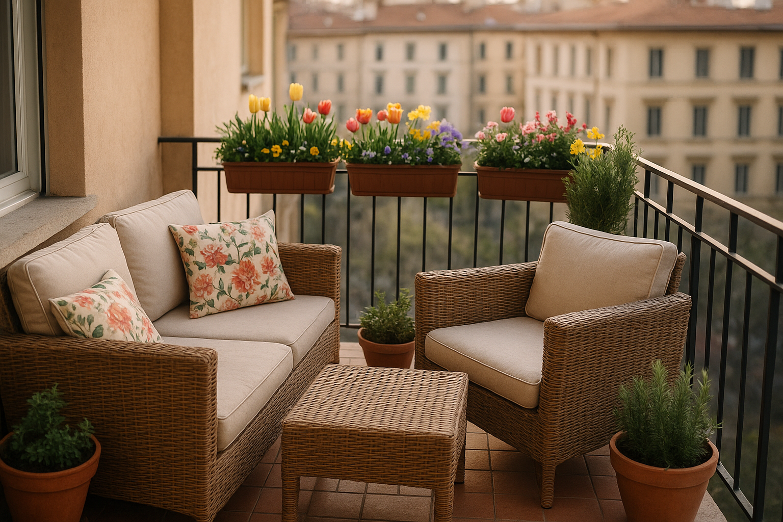 Come creare un salottino primaverile sul balcone: idee green e arredi resistenti