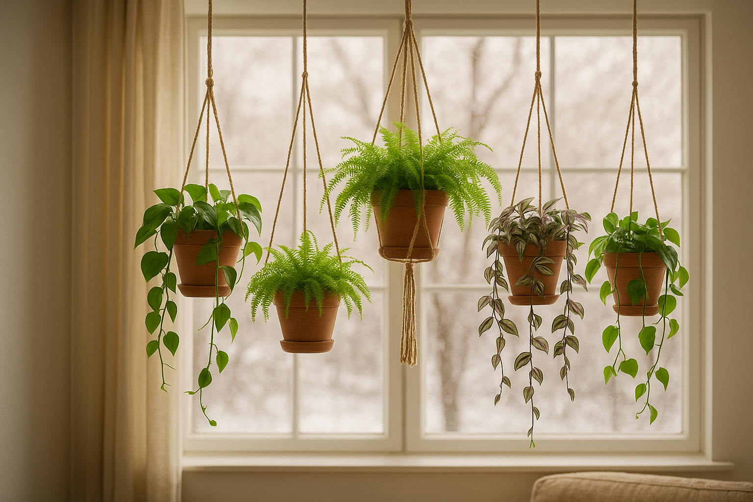 Piante da interno sospese: come usare i vasi appesi per guadagnare spazio e luce