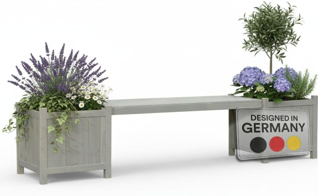 Piccola zona relax in giardino con panchine e fioriere: idee per l’inizio di primavera