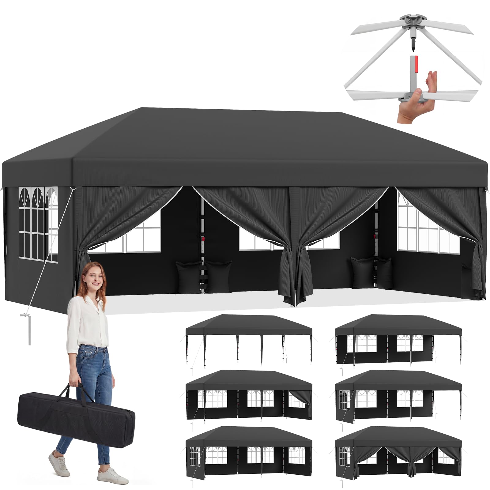 Gazebo pieghevole JUMMICO 3×3 da montaggio rapido, spazio d’ombra immediato per il giardino