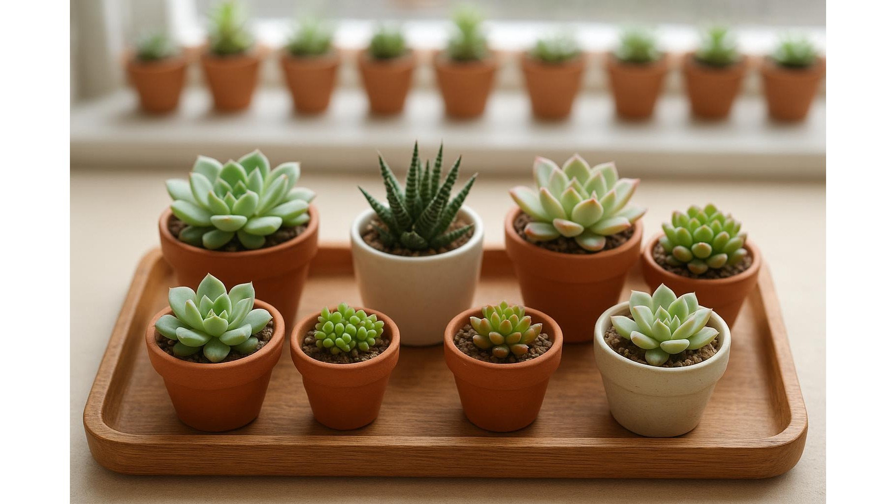 Piante grasse nane per collezioni in vaso mignon: idee per vassoi, mensole e davanzali