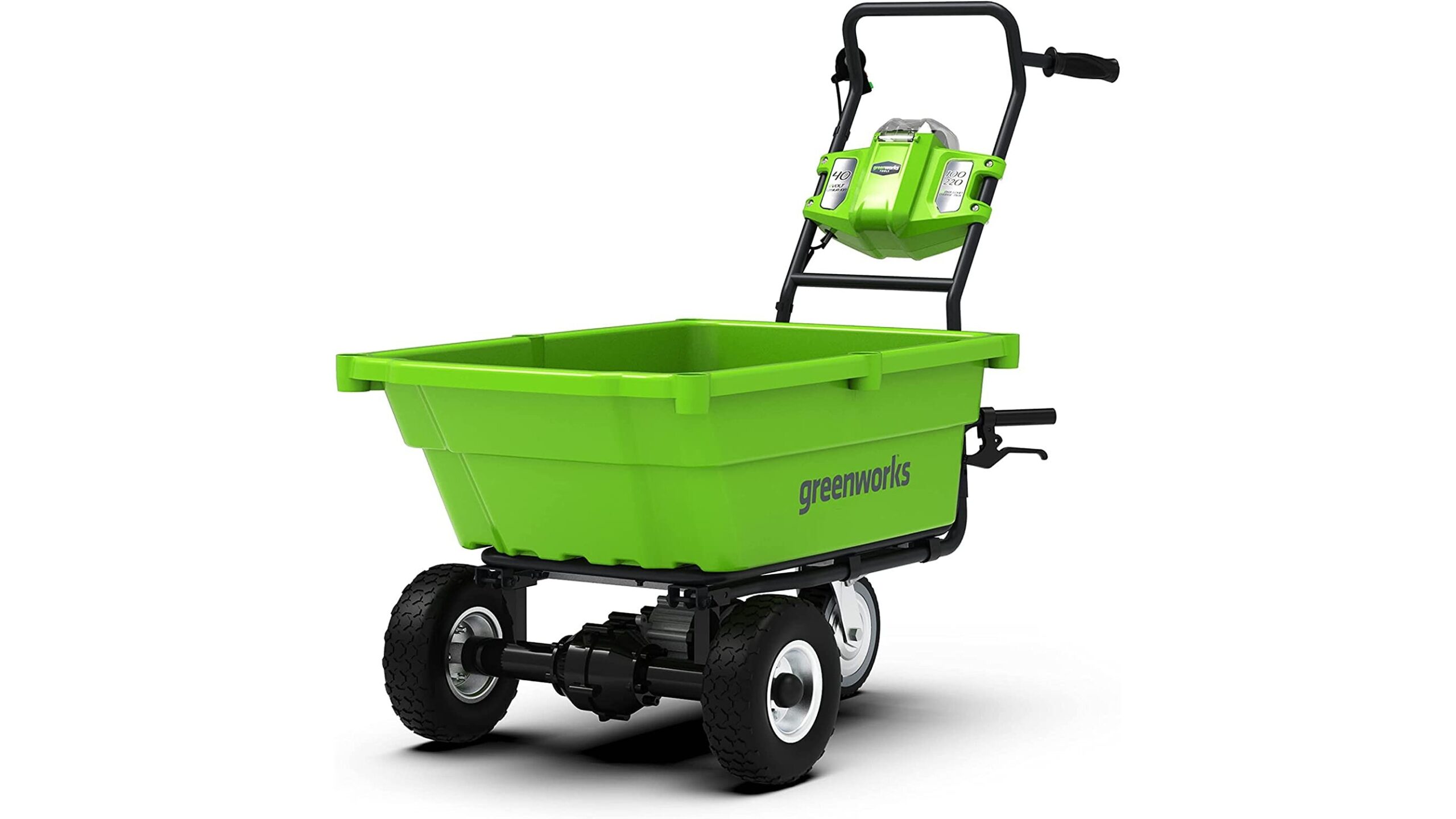 Greenworks G40GC carriola elettrica, alleata perfetta per trasportare terra e vasi in giardino in offerta su Amazon