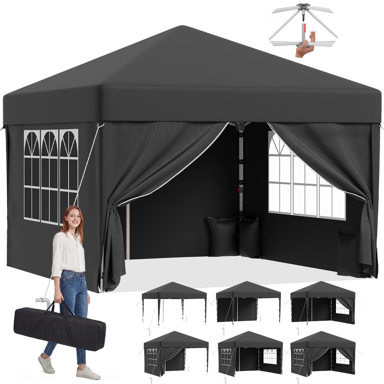 Gazebo pieghevole JUMMICO 3×3 m, montaggio rapido per ombra in giardino e in terrazzo