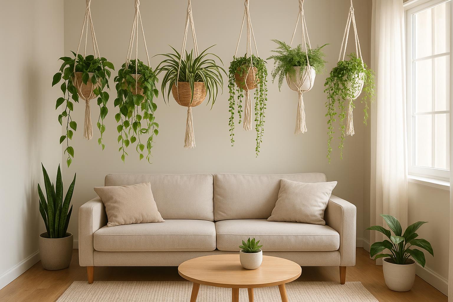 Piante da interno sospese: come sfruttare il soffitto per guadagnare verde senza rubare spazio