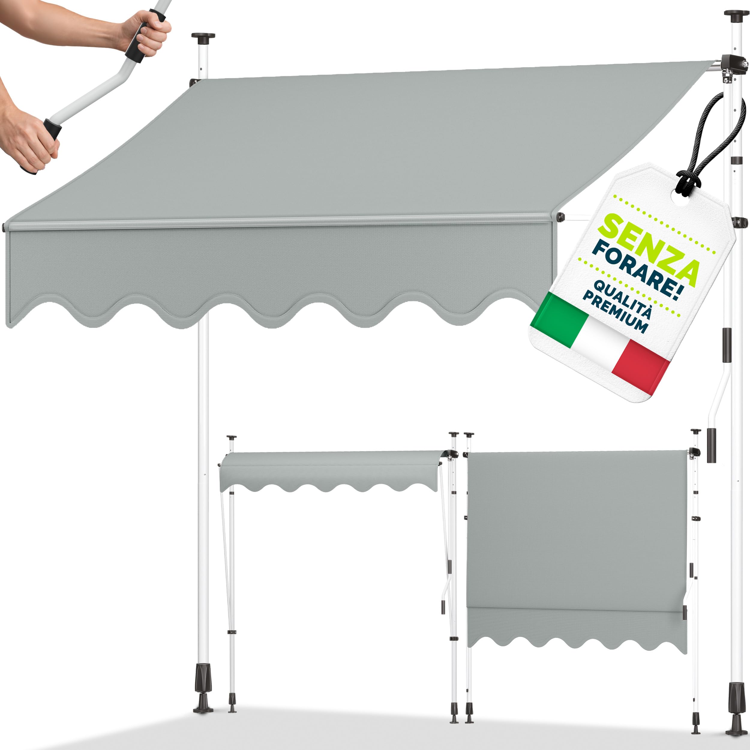 Tenda da sole a bracci tillvex 400 cm, soluzione senza fori per balconi e terrazzi in super promo Amazon