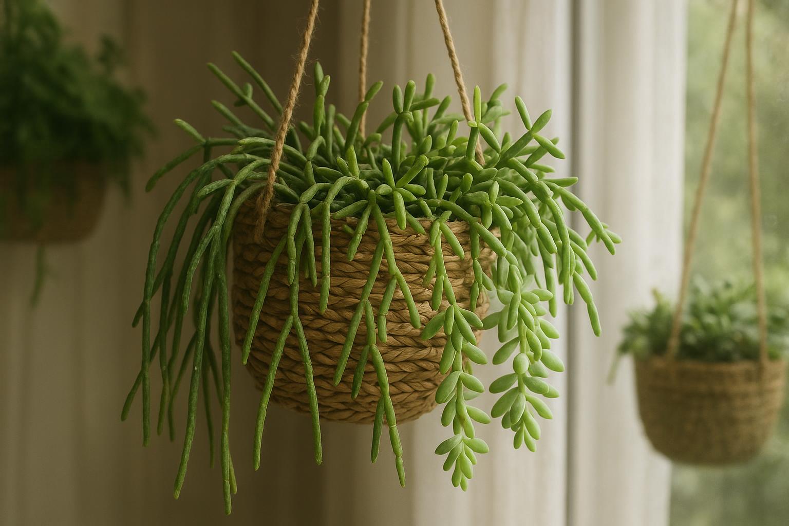 Piante grasse epifite per cesti appesi: rhipsalis, hatiora e altre specie ricadenti di aprile