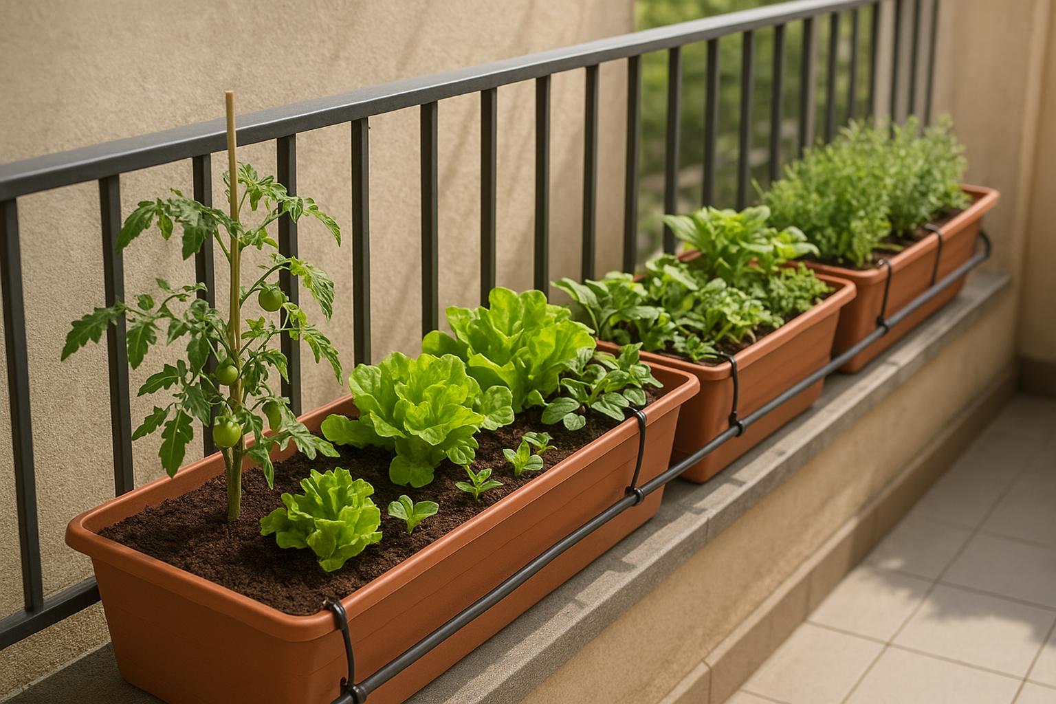 Orto di aprile per balconi lunghi e stretti: come progettare file produttive in cassetta