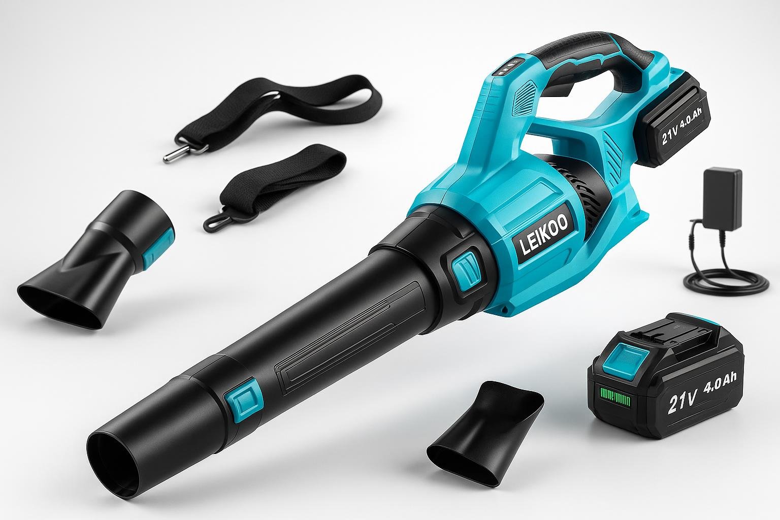 Soffiatore a batteria 21V con doppio tubo e 2 batterie, la soluzione pratica per foglie e detriti in super offerta