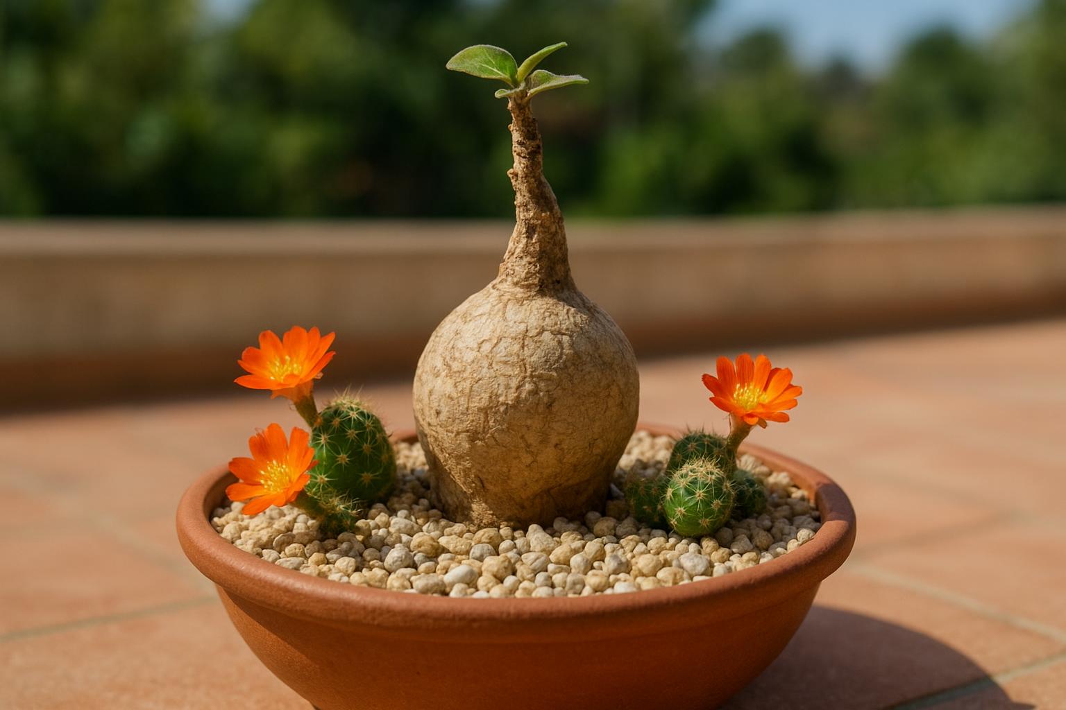 Piante grasse per bonsai desertici: creare miniature in vaso basso con caudiciformi e piccole cactacee