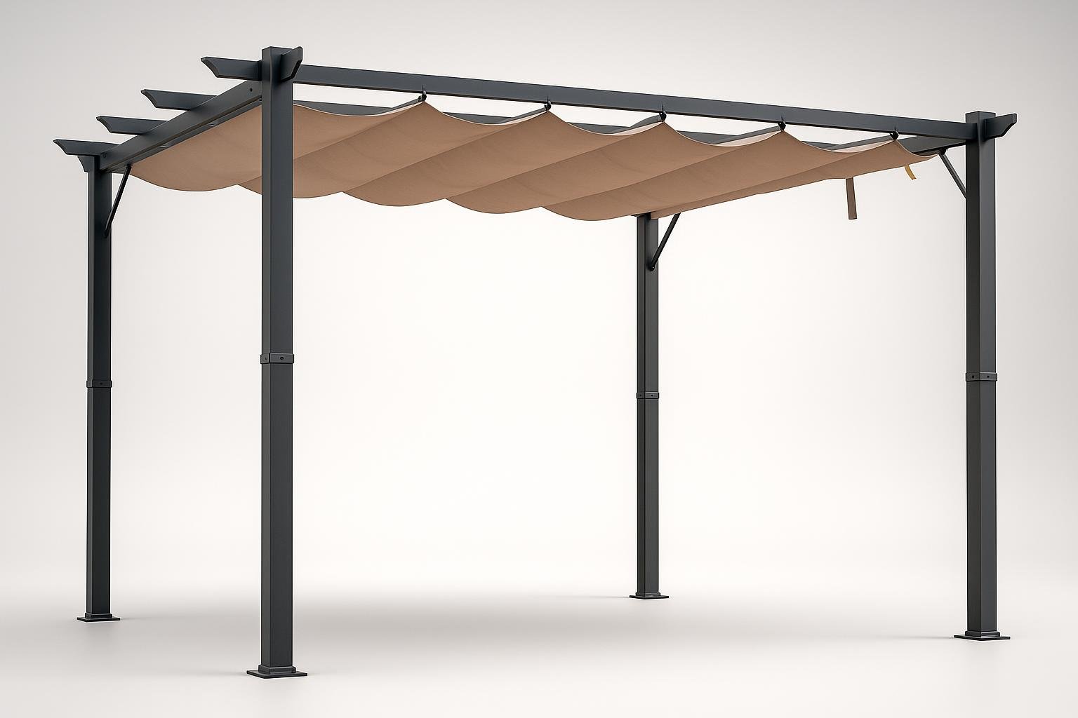 Zona pranzo ombreggiata in giardino: idee di arredo con pergole leggere e tessuti estivi