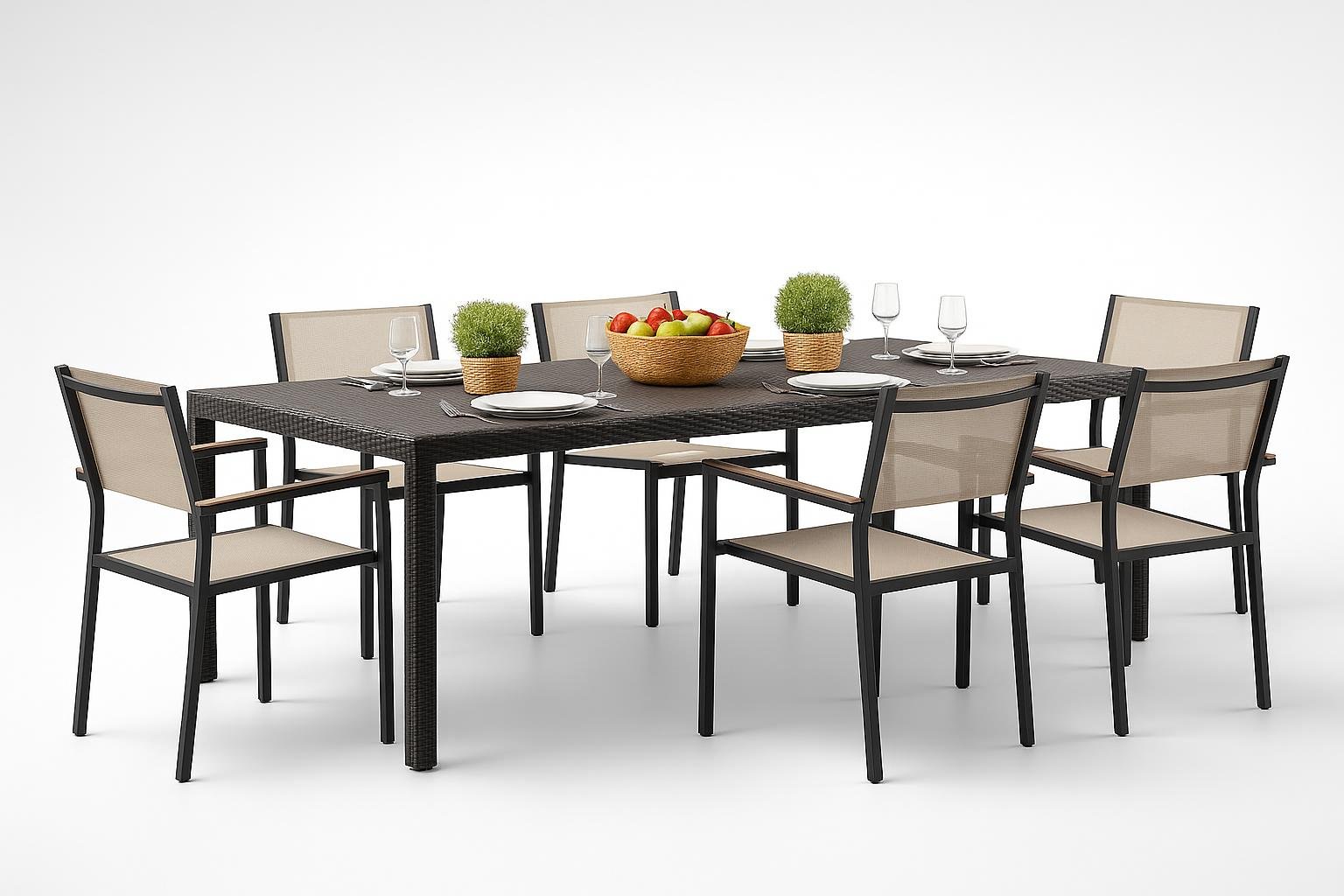 Tavolo da giardino Roma Dmora in promozione: effetto rattan e piano allungabile per il salotto pranzo all’aperto