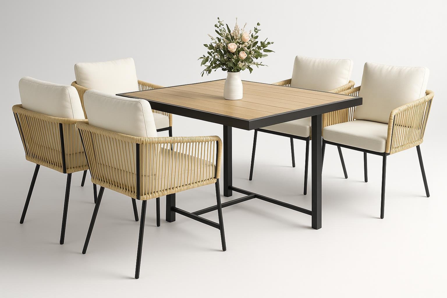 Salotto pranzo in giardino con set in gres e rattan: come valorizzare l’area conviviale a inizio aprile