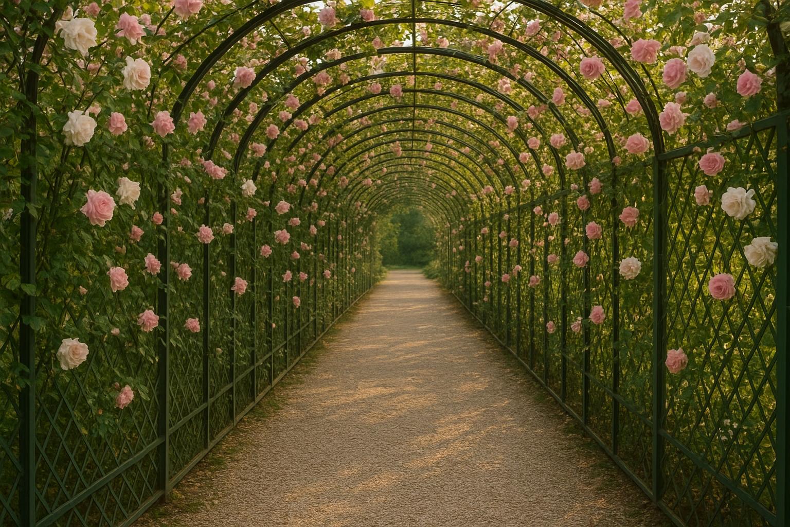 Archi fioriti e grigliati verdi: come trasformare un passaggio in un corridoio di rose