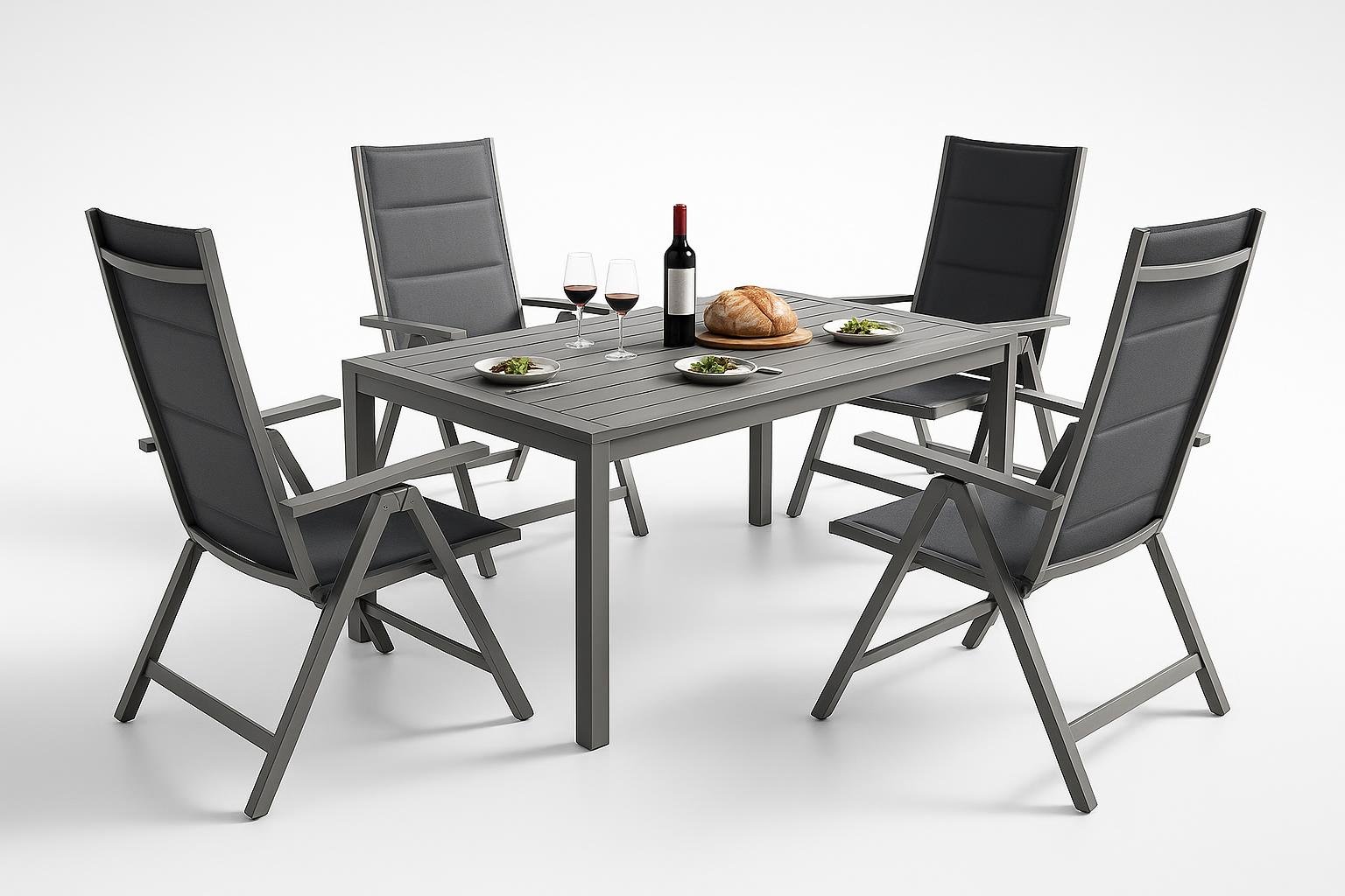 Set tavolo e sedie Devoko in alluminio, il pranzo all’aperto diventa leggero e resistente