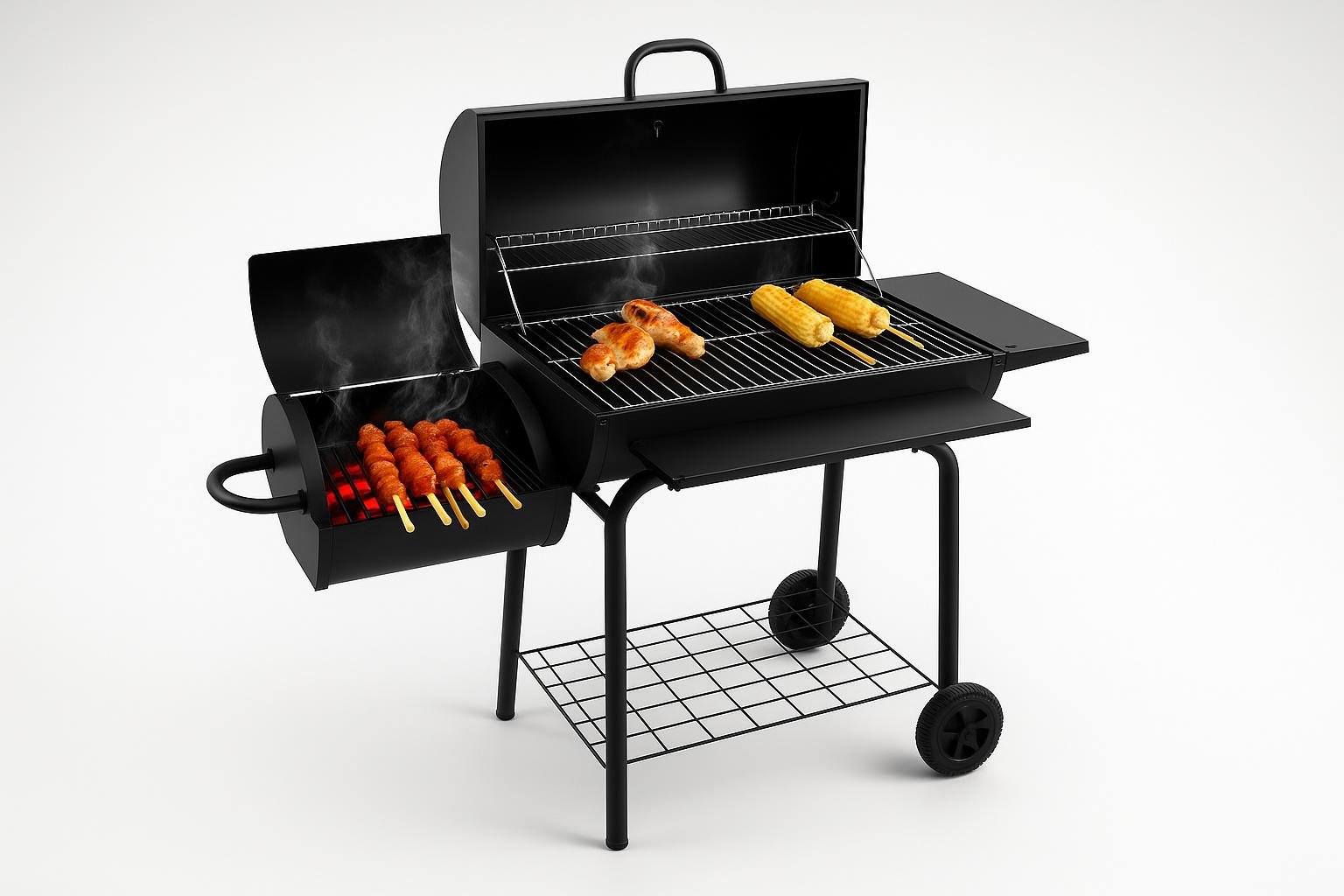Barbecue a carbonella con doppia area di cottura, il compagno ideale per grigliate in giardino