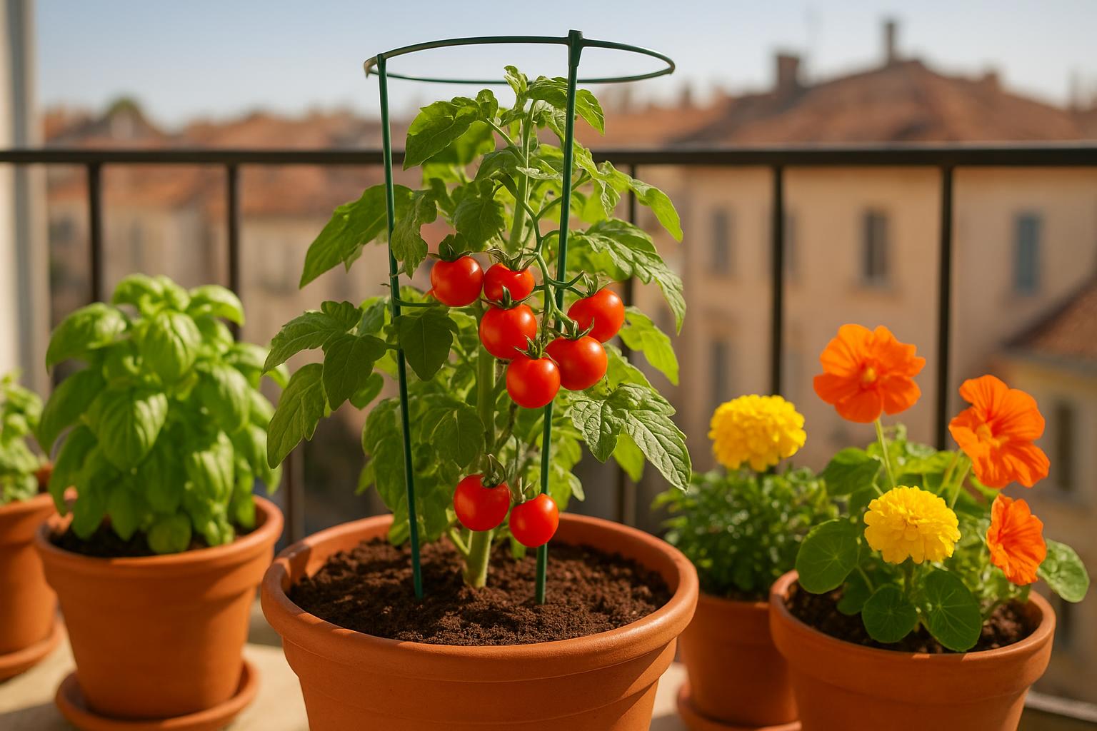 Orto di maggio sul balcone: 5 combinazioni di pomodori, basilico e fiori commestibili in vaso