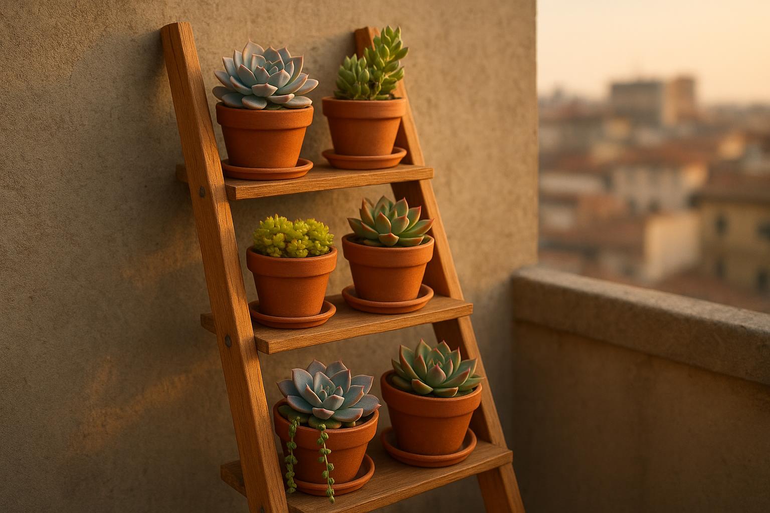 Piante grasse su scala da esterno: idee per una collezione verticale in terrazzo