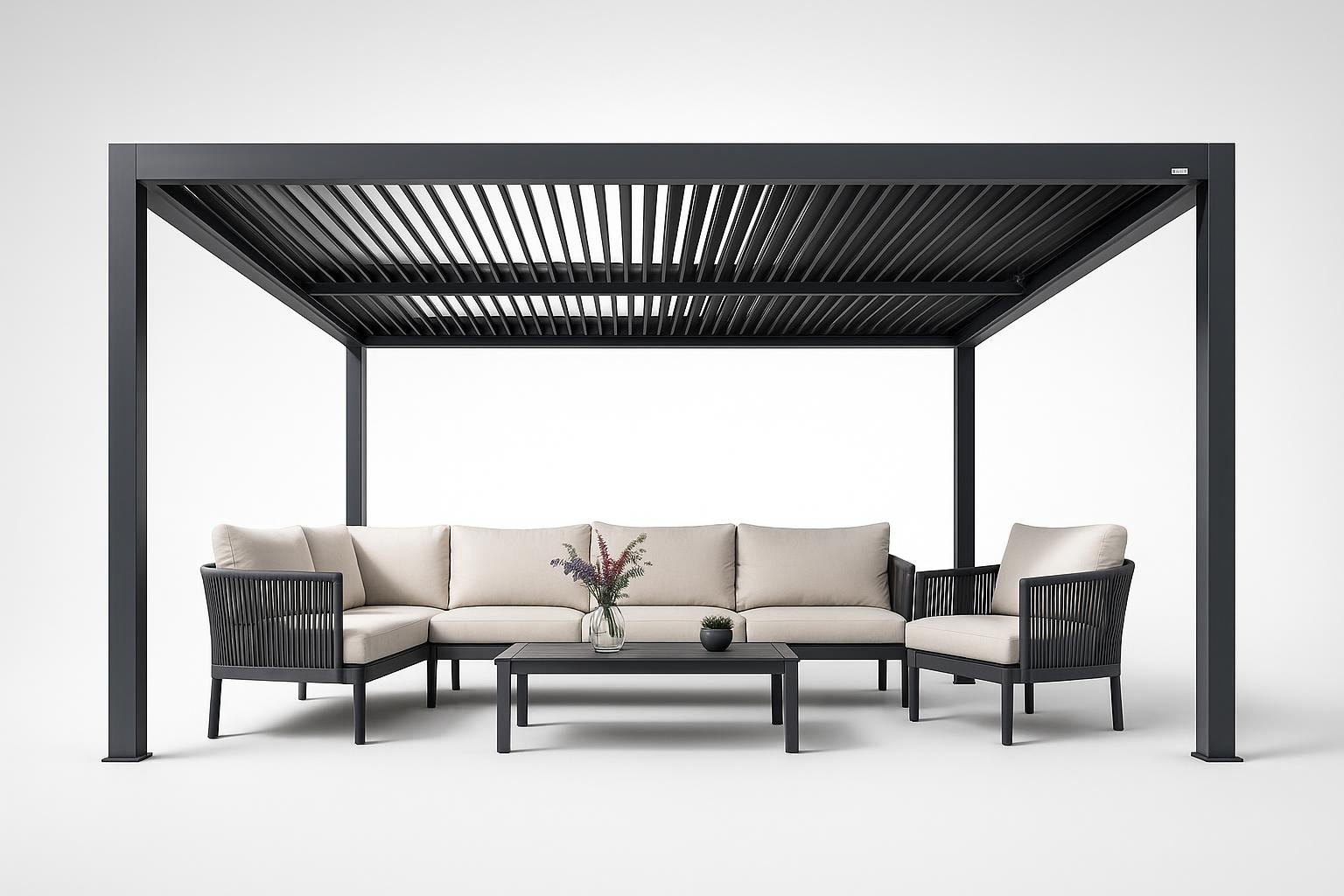 Pergola bioclimatica Purple Leaf, occasione su Amazon per un giardino ombreggiato di design