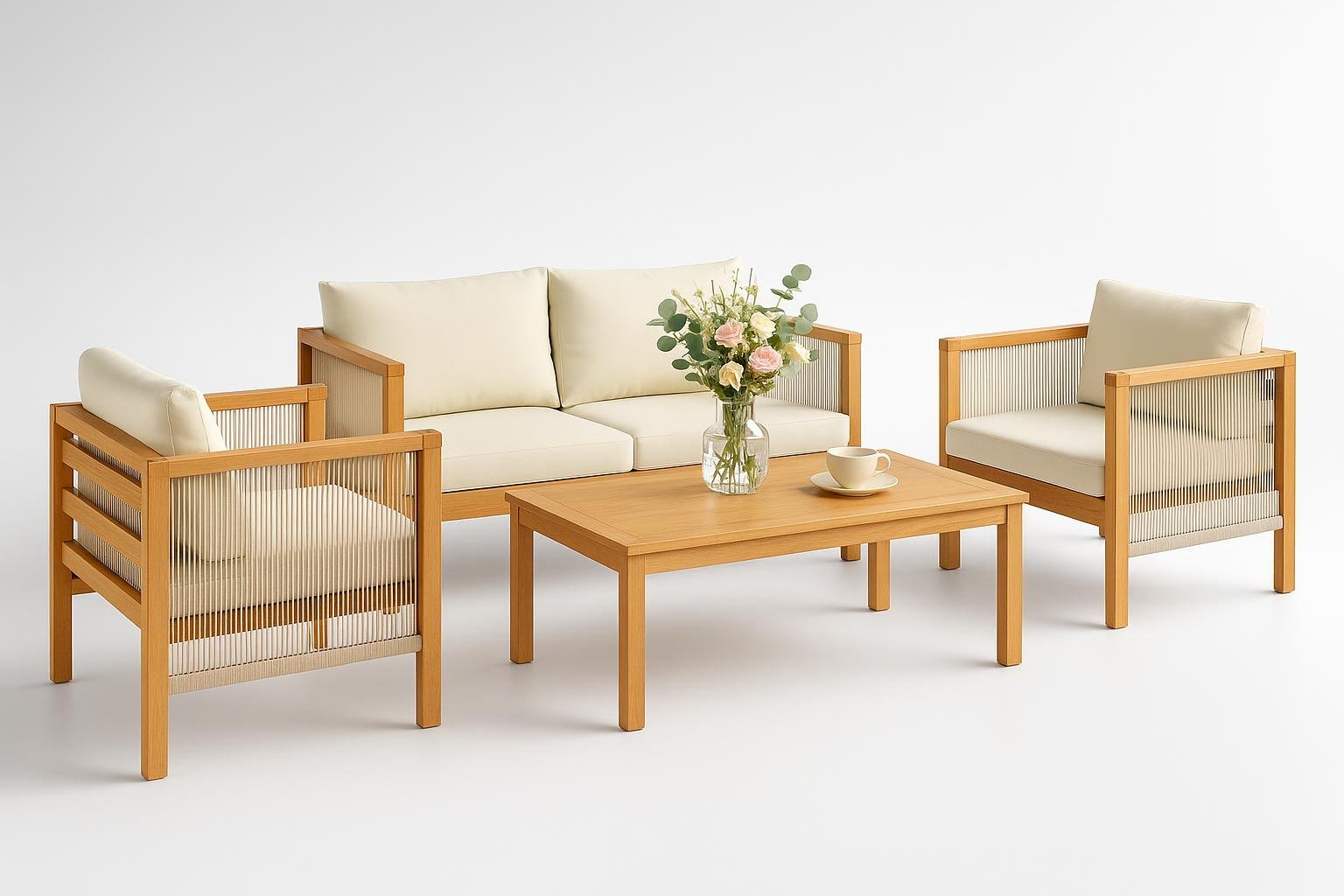 Set salotto da giardino Outsunny in legno di acacia, il soggiorno all’aperto pronto con un click