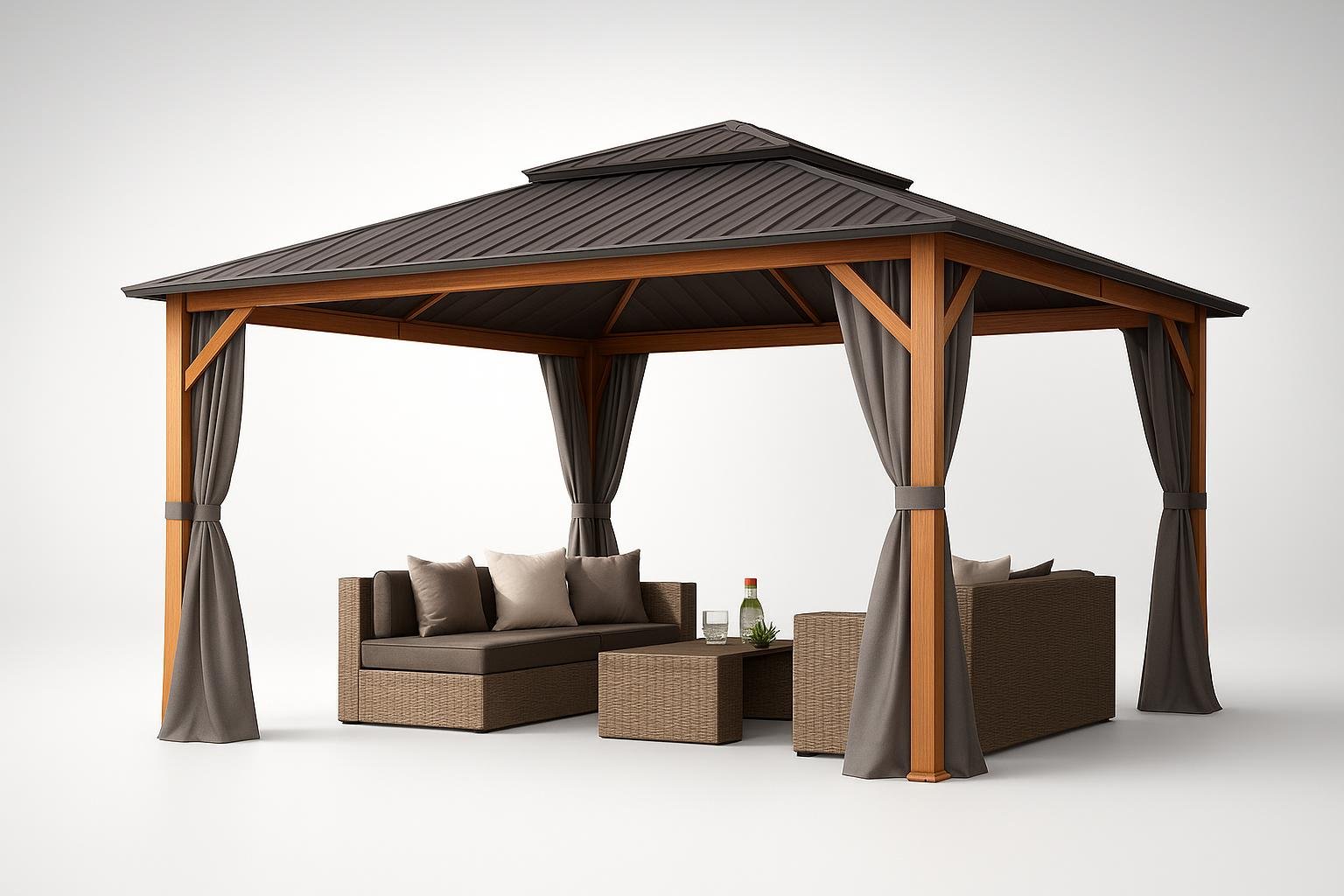 Gazebo da giardino 4×4 m look legno: struttura robusta e tetto in acciaio in super offerta su Amazon