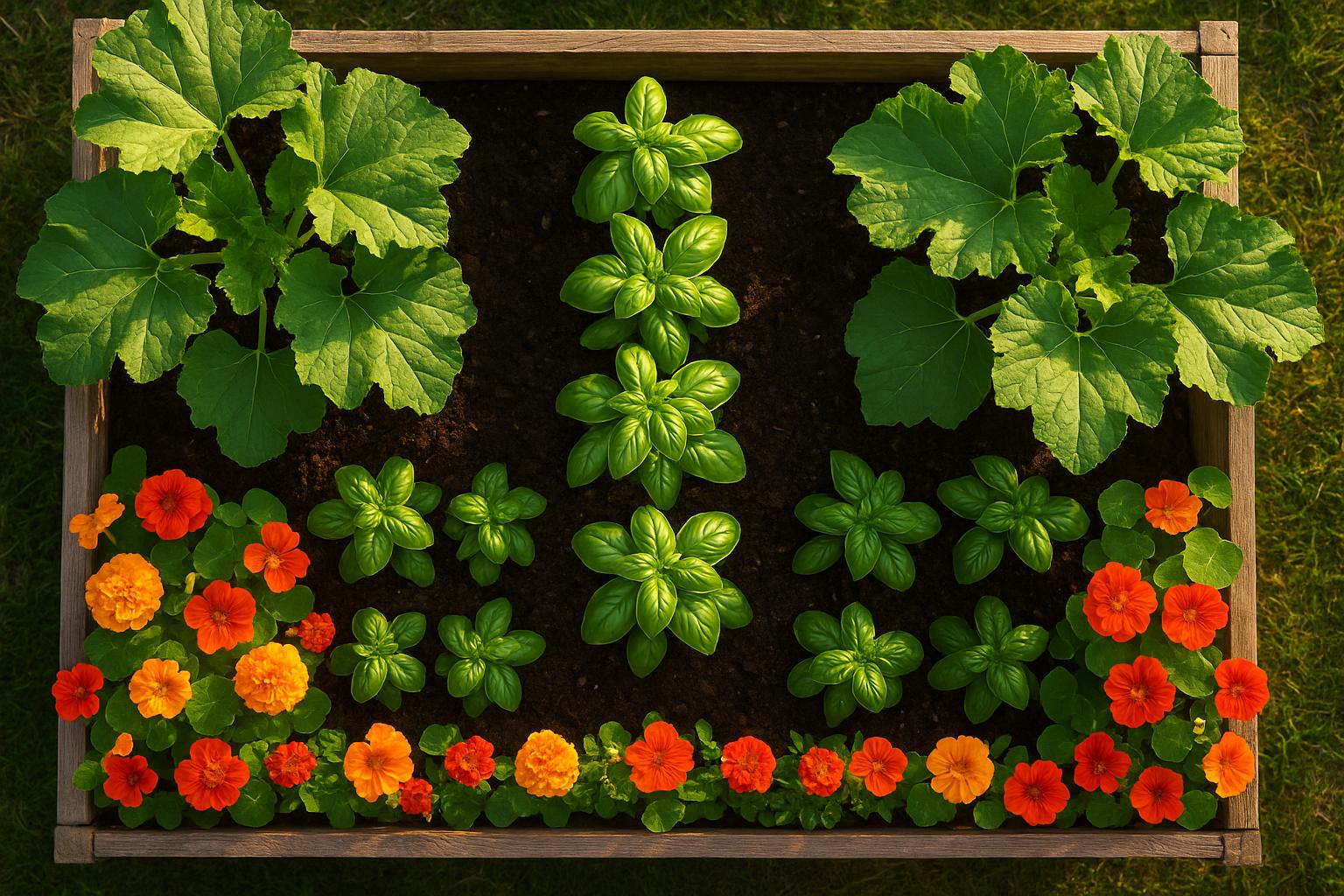 Un’aiuola mista con zucchine, basilico e fiori commestibili: progetto facile per l’orto di fine maggio