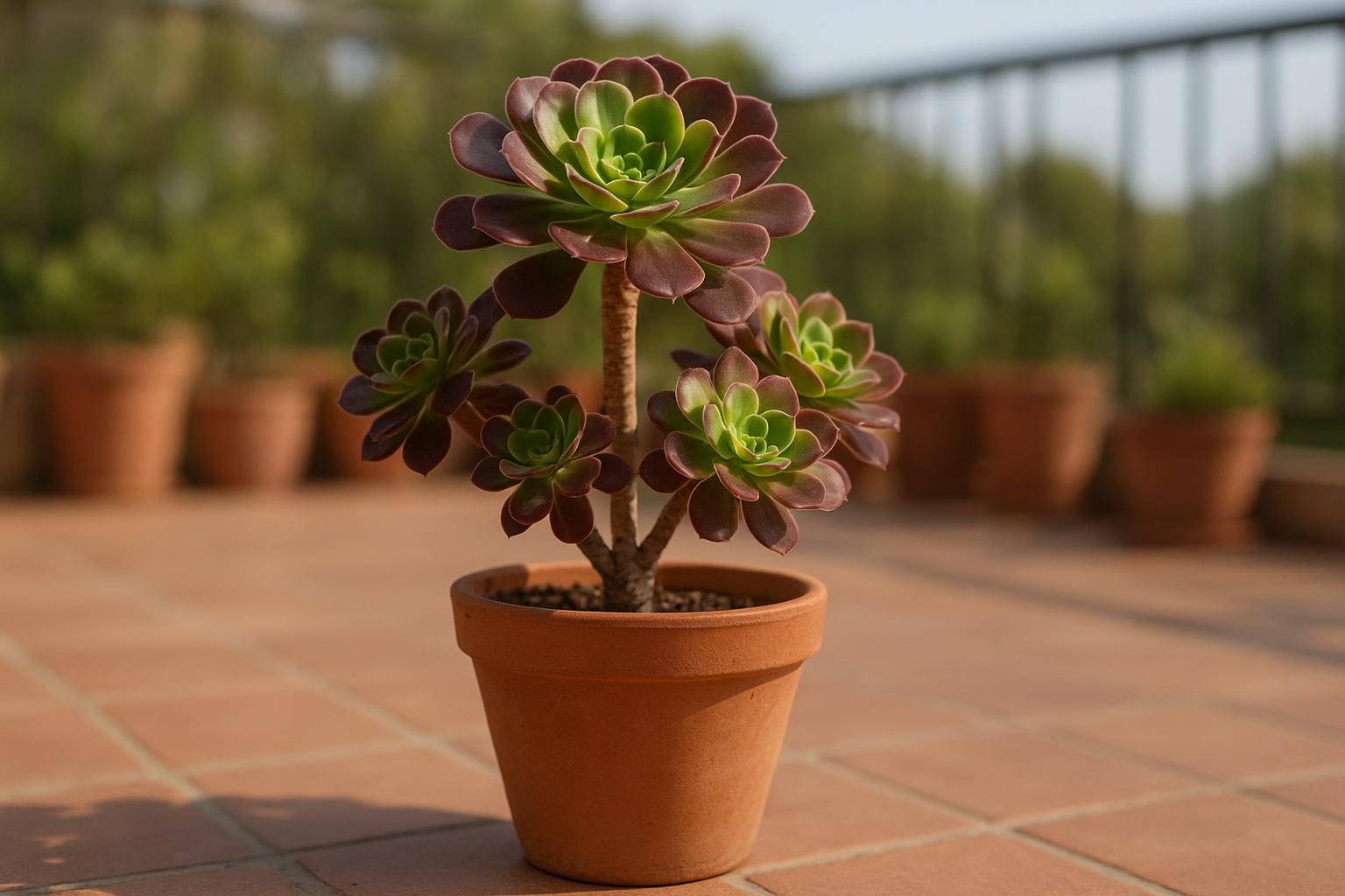 Aeonium arboreum in terrazzo: come coltivare questa pianta grassa ad alberello in piena estate