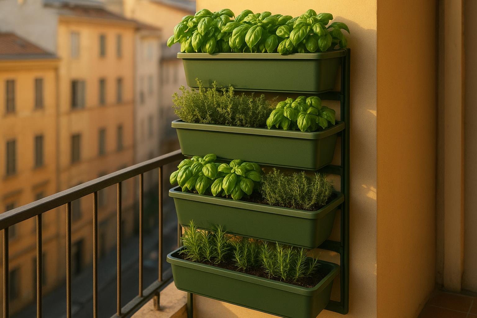 Basilico in cassette verticali sul balcone: come progettare un mini orto aromatico a fine maggio