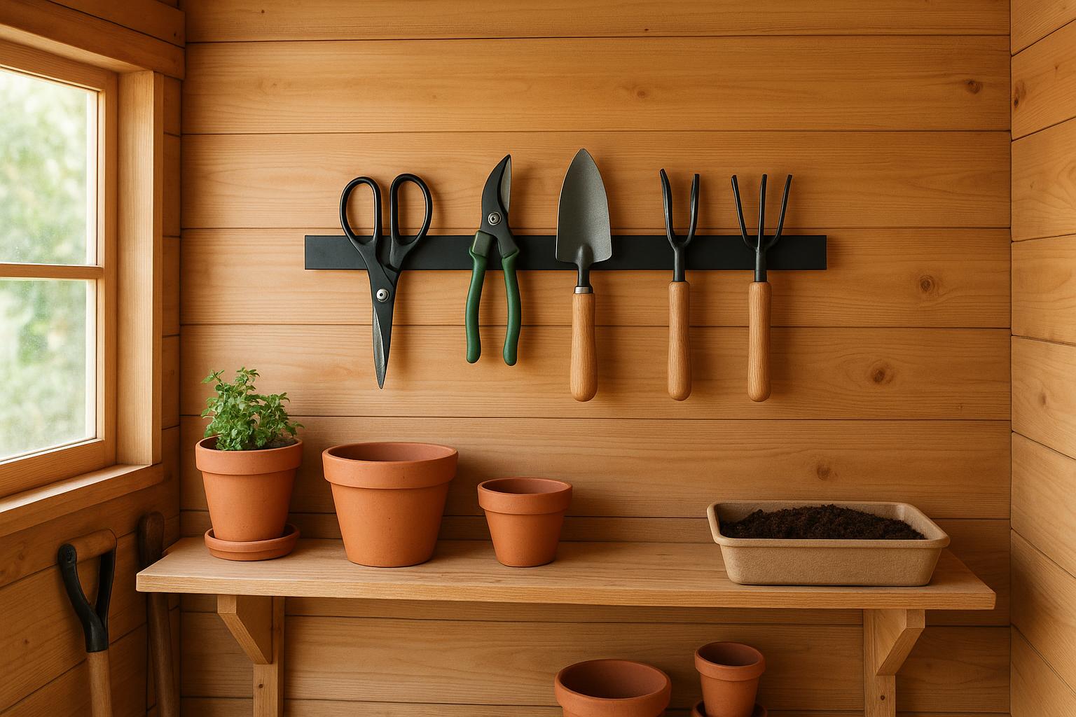 Organizer magnetico per attrezzi da giardinaggio: come sfruttare pareti e scaffali per un laboratorio ordinato