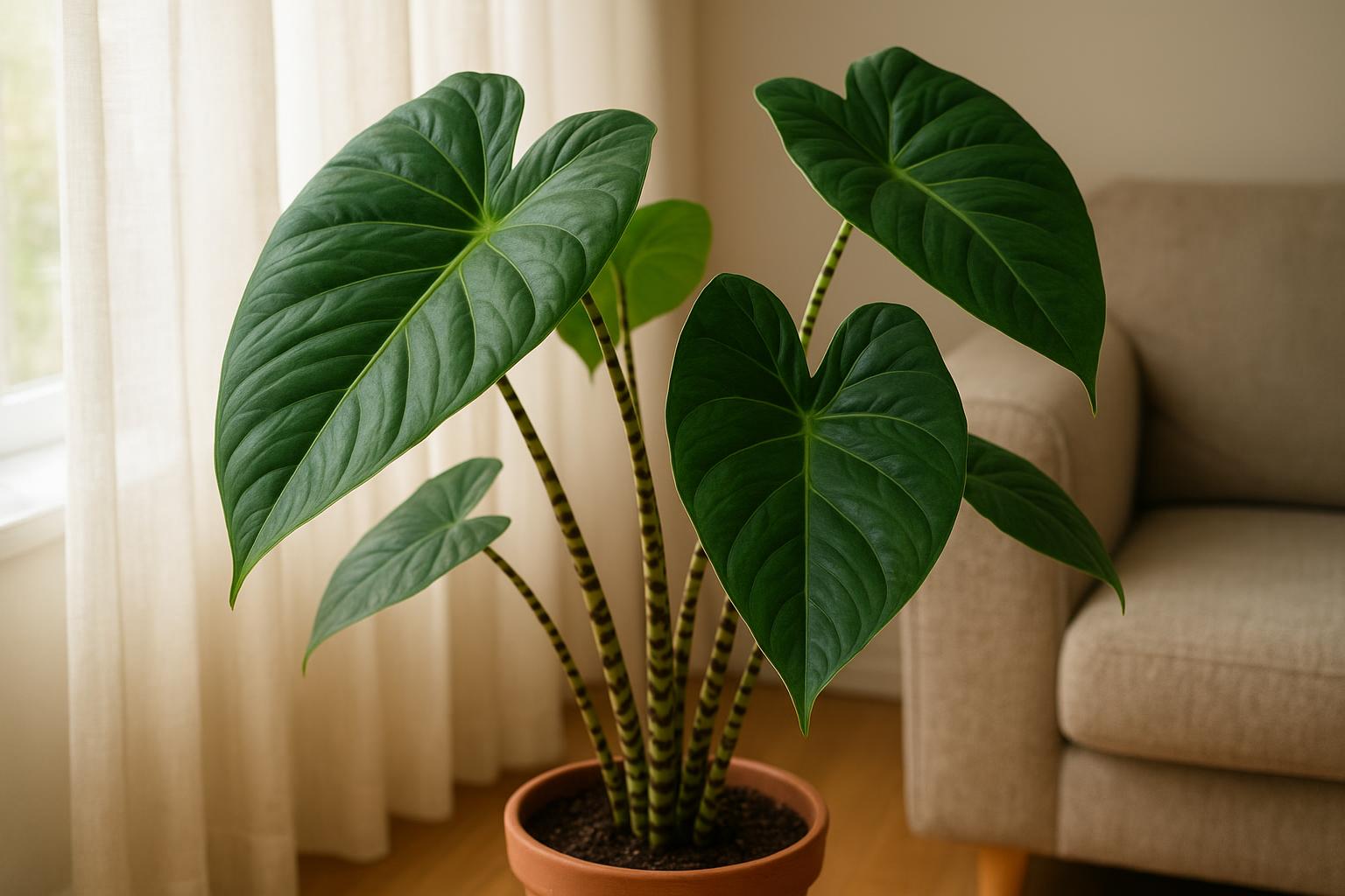 Alocasia zebrina in casa: cure di primavera-estate per foglie grandi e sane