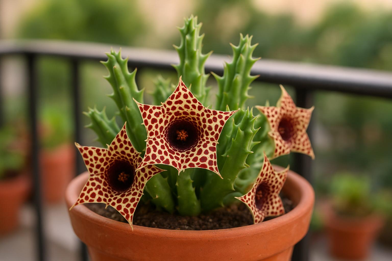 Huernia, la succulenta dai fiori a stella: coltivazione in vaso sul balcone estivo