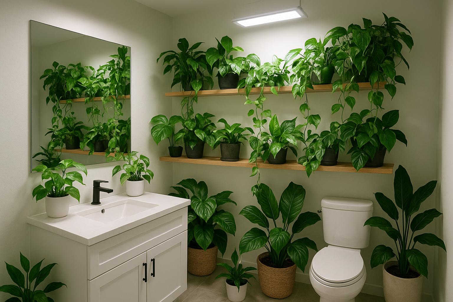 Piante da interno e luci grow: come creare un angolo jungle in un bagno senza finestra