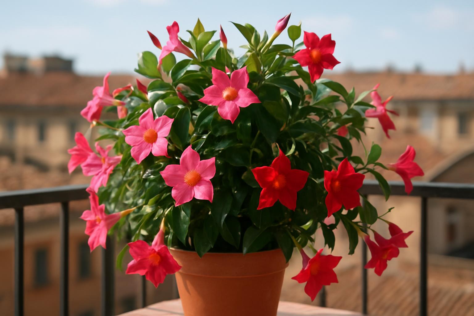 Dipladenia (mandevilla) in vaso: come avere una cascata di fiori sul balcone tutta l’estate