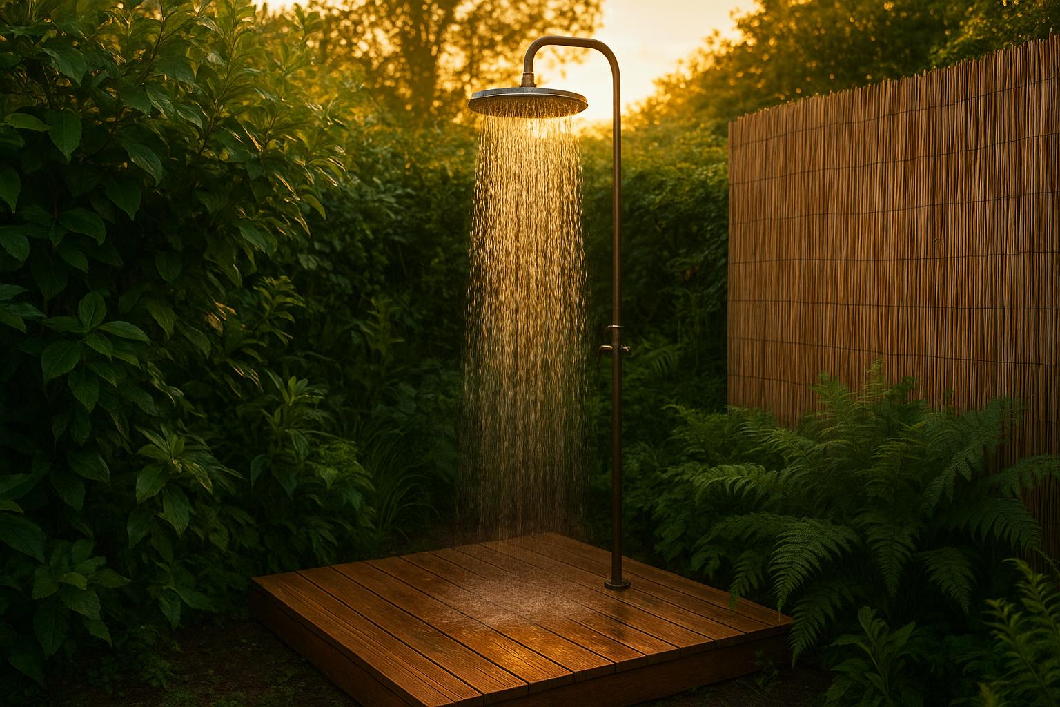 Doccia da giardino: come progettare una zona rinfrescante tra piante, privacy e materiali naturali