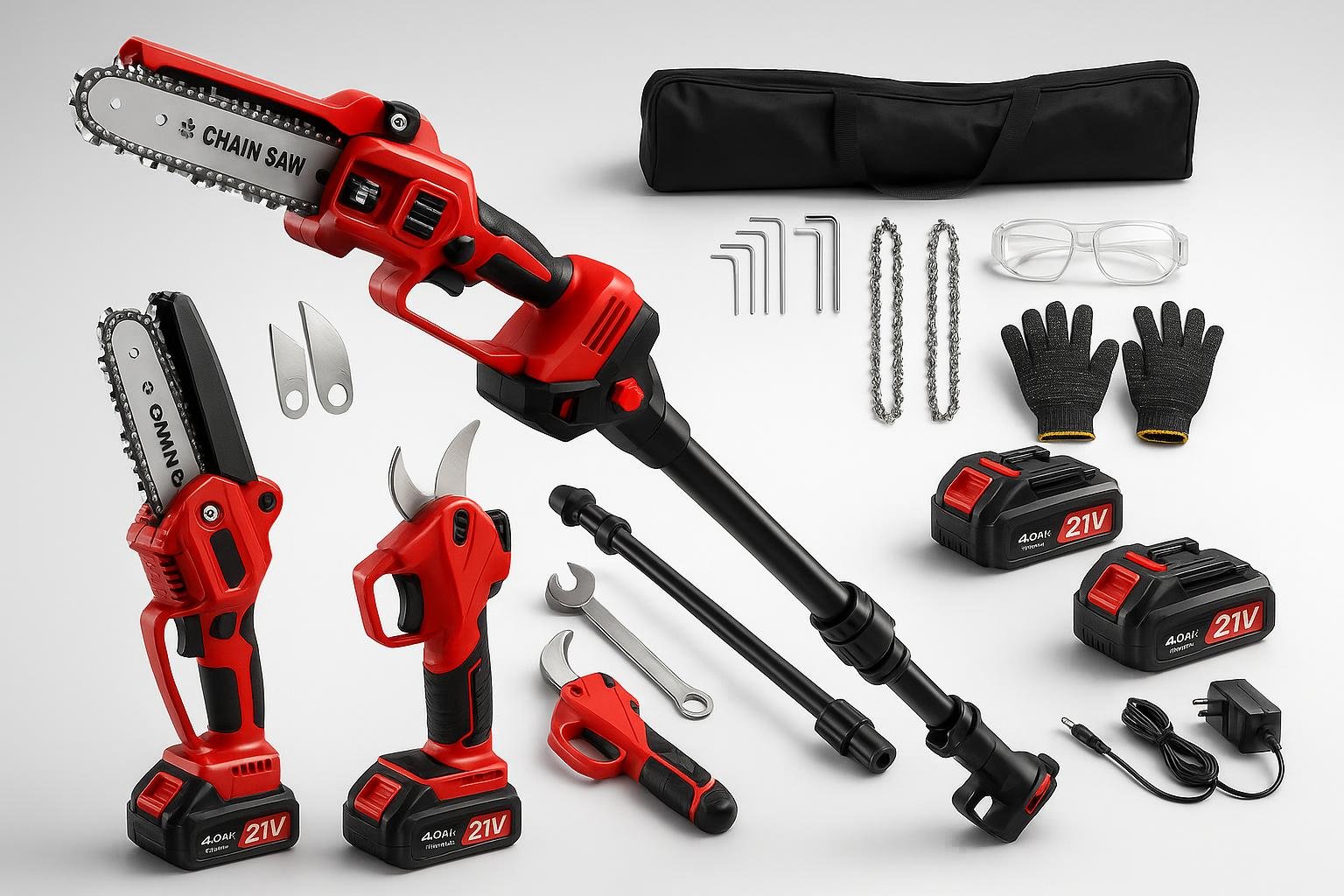 Kit 4-in-1 motosega telescopica e forbici a batteria da 6 pollici: potatura estiva facile per siepi, alberi e rampicanti