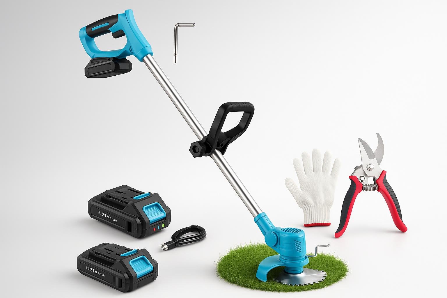 Decespugliatore a batteria 21V con lame in metallo, il tagliabordi leggero per il giardino estivo