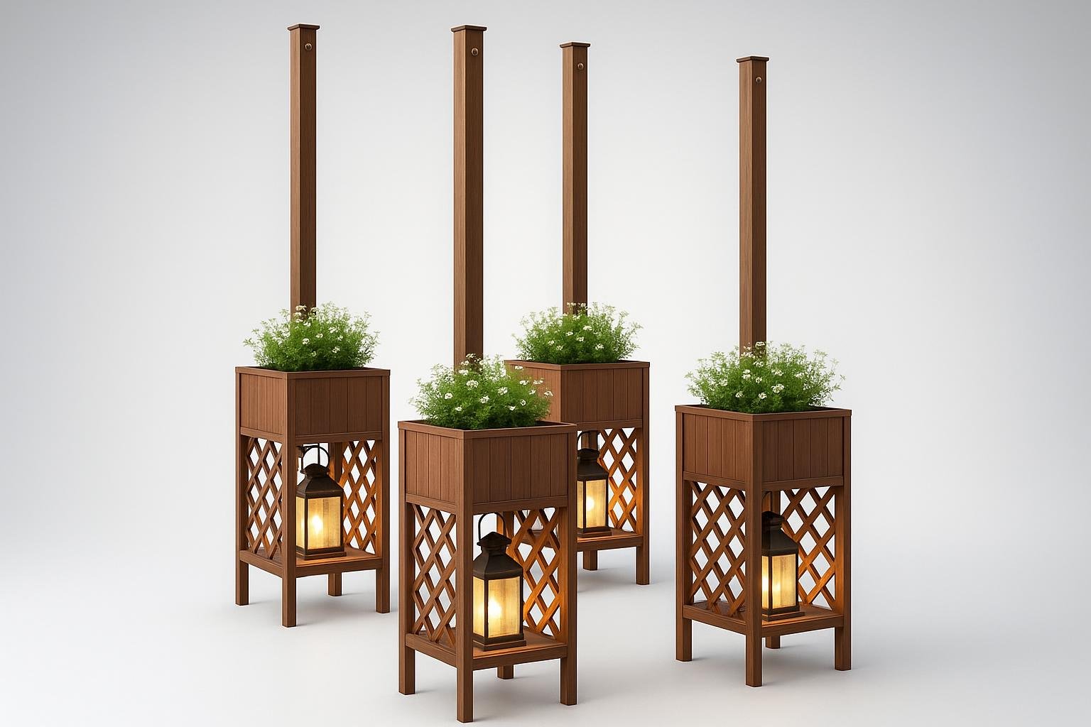 Pali con fioriera per catene luminose da esterno: come trasformare il giardino in una stanza a cielo aperto