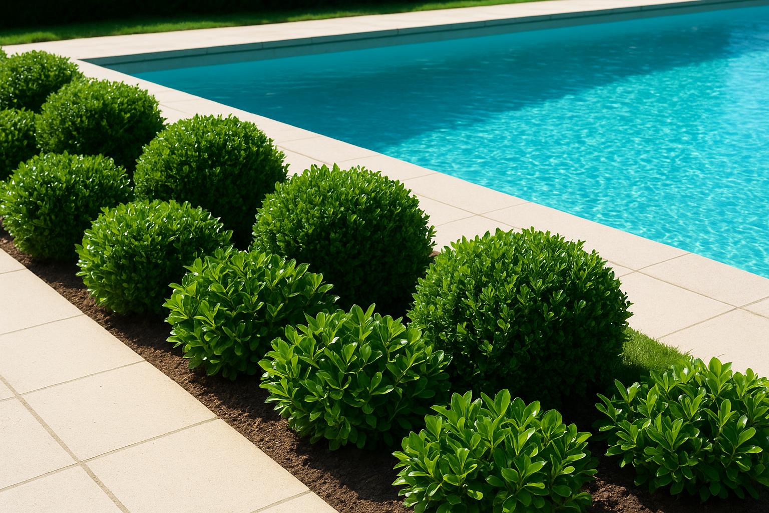 Arbusti sempreverdi compatti per bordare la zona piscina: specie resistenti a caldo e schizzi d’acqua