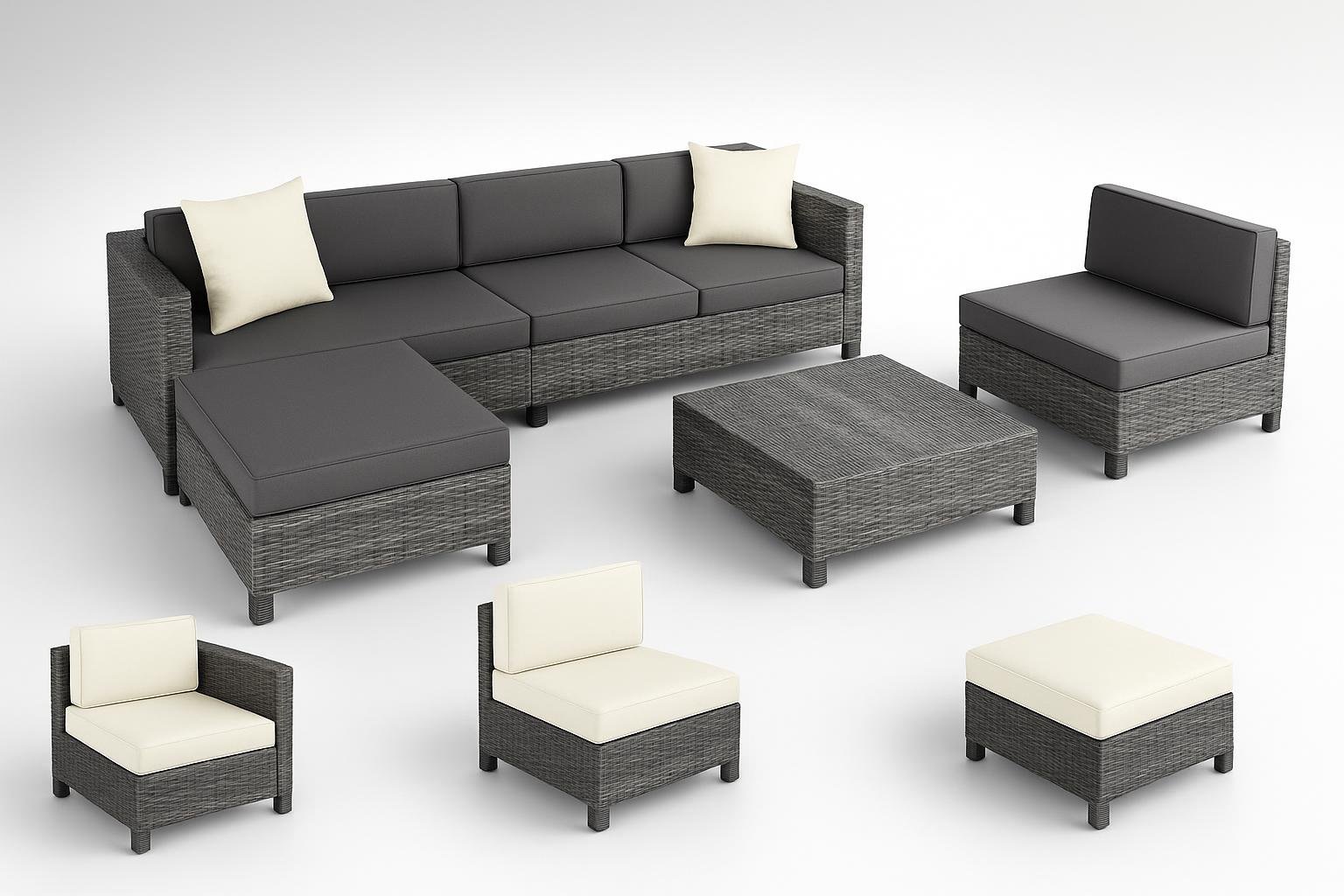 tectake set salotto da giardino in polyrattan con telaio in alluminio, design moderno per terrazzi eleganti